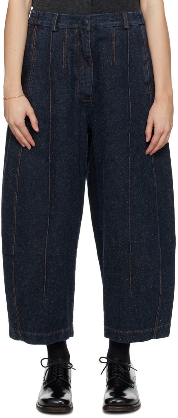 Cordera Navy Curved Jeans In Blue