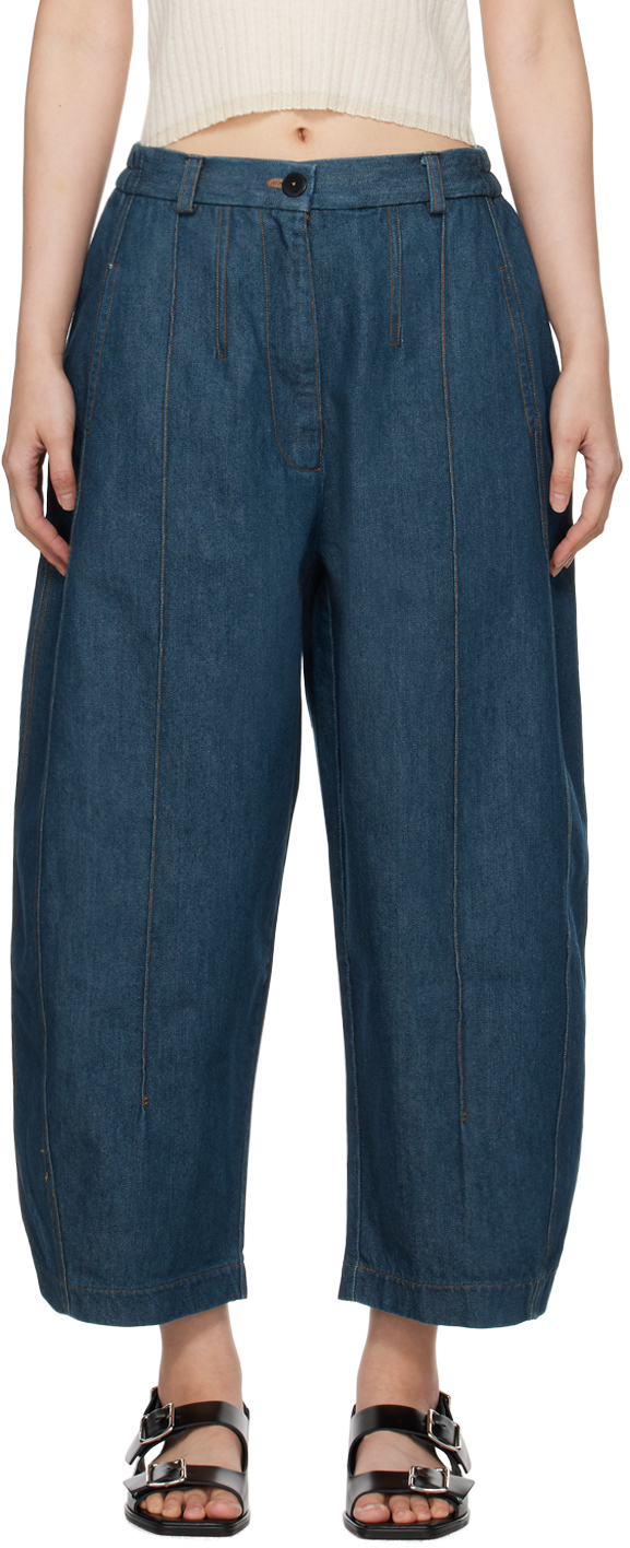 Blue Frontal Seam Curved Jeans