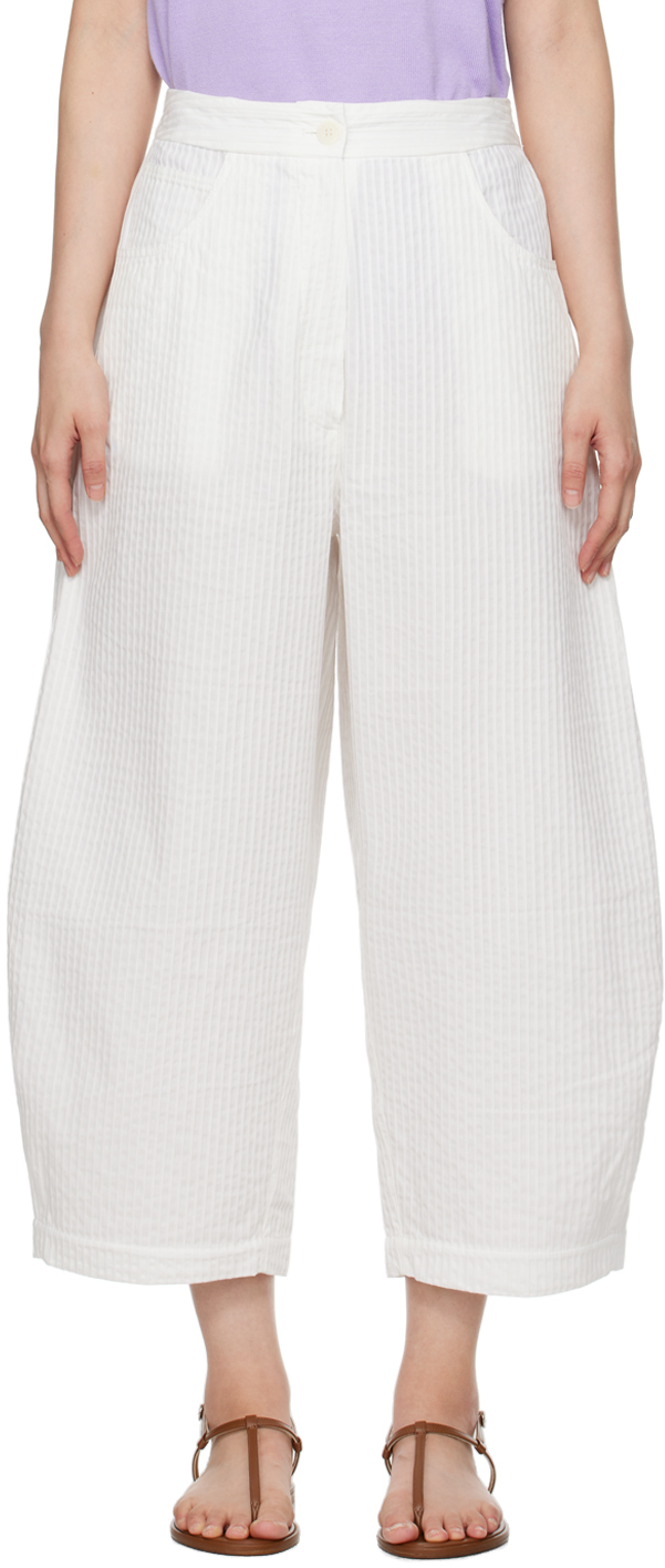 White Tubular Curved Trousers