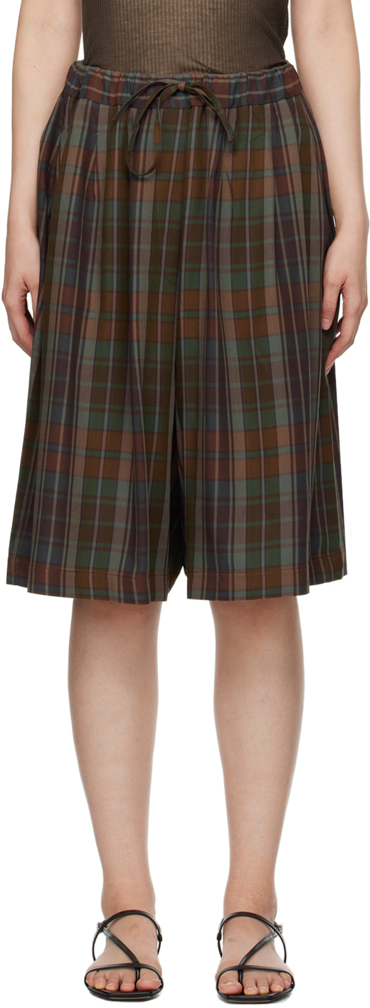 Brown Checkered Maxi Shorts