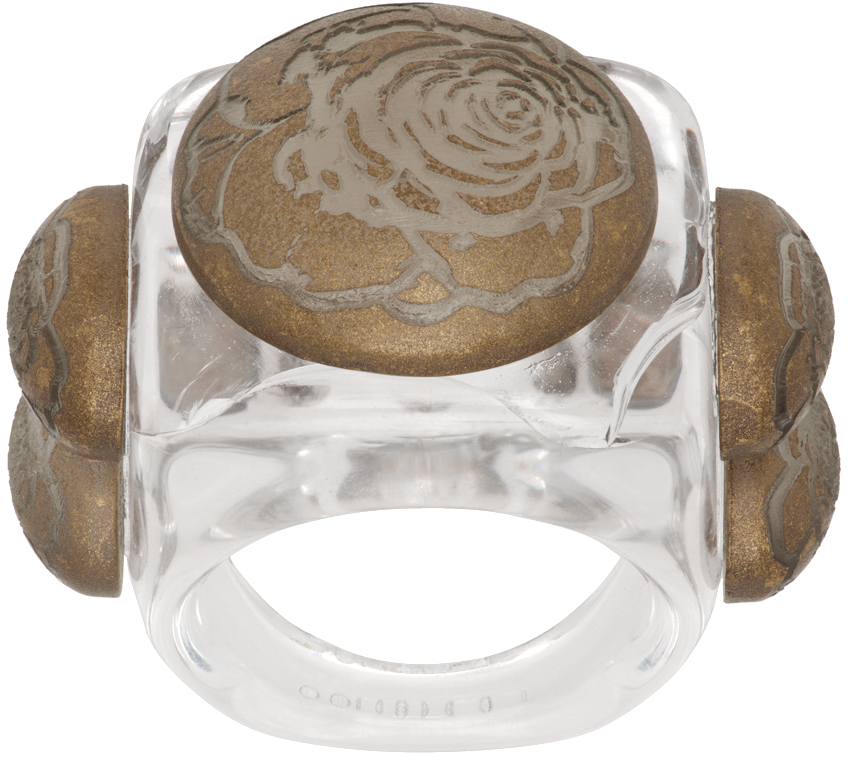 La Manso Transparent & Gold Charm For Fall Ring In Crystal Aged Gold