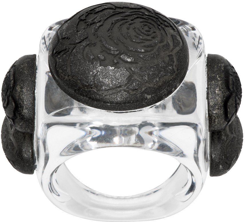La Manso Transparent Old Silver Ring In Crystal Aged Silver