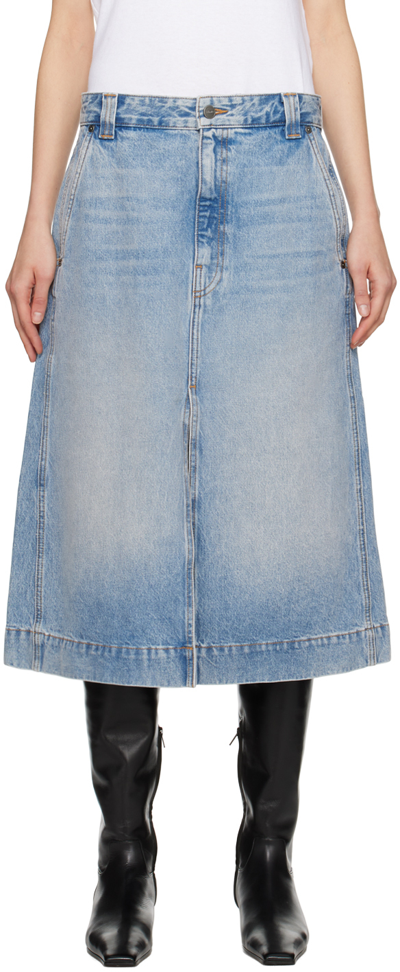 Shop Khaite Blue Charlene Denim Midi Skirt In 094 Bryce