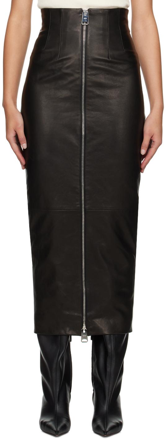 Shop Khaite Black Ruddy Leather Maxi Skirt In 200 Black