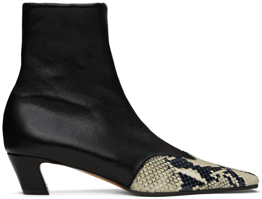 Shop Khaite Black 'the Nevada Stretch Low' Boots In 367 Black / Natural