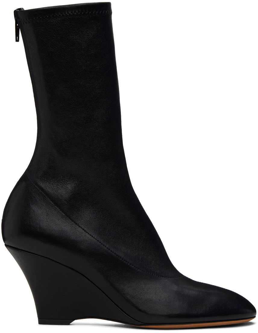 Khaite Apollo Wedge Leather Ankle Boots In Black