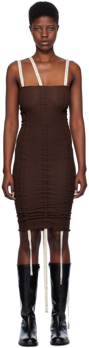 Brown Hewn Strap Minidress