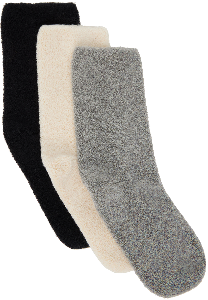Baserange Three-pack Multicolor Buckle Overankle Socks In Black/off White/hapt