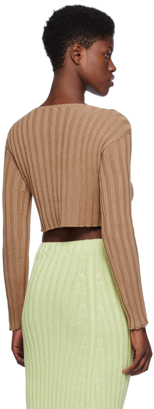 Baserange Macau Organic-cotton Cropped Cardigan In Brandy