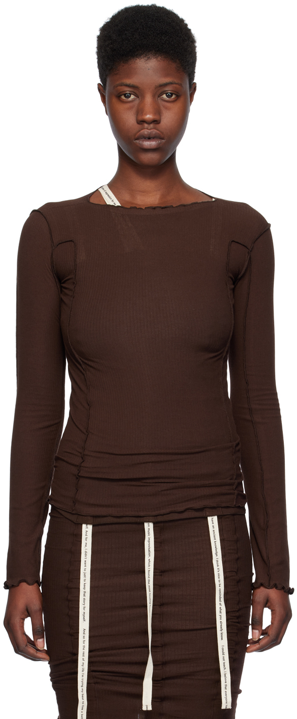Baserange: Brown Omata Long Sleeve T-Shirt | SSENSE Canada