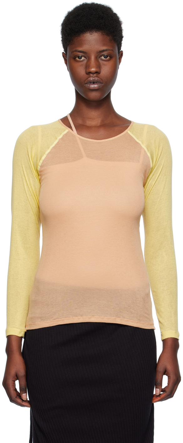 Baserange: Beige & Yellow Gene Long Sleeve T-Shirt | SSENSE