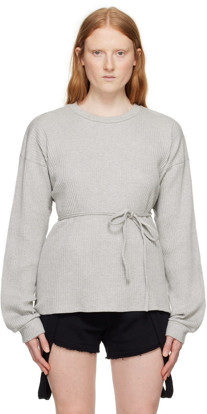 Shop Baserange Gray Shaw Long Sleeve T-shirt In Grey Melange