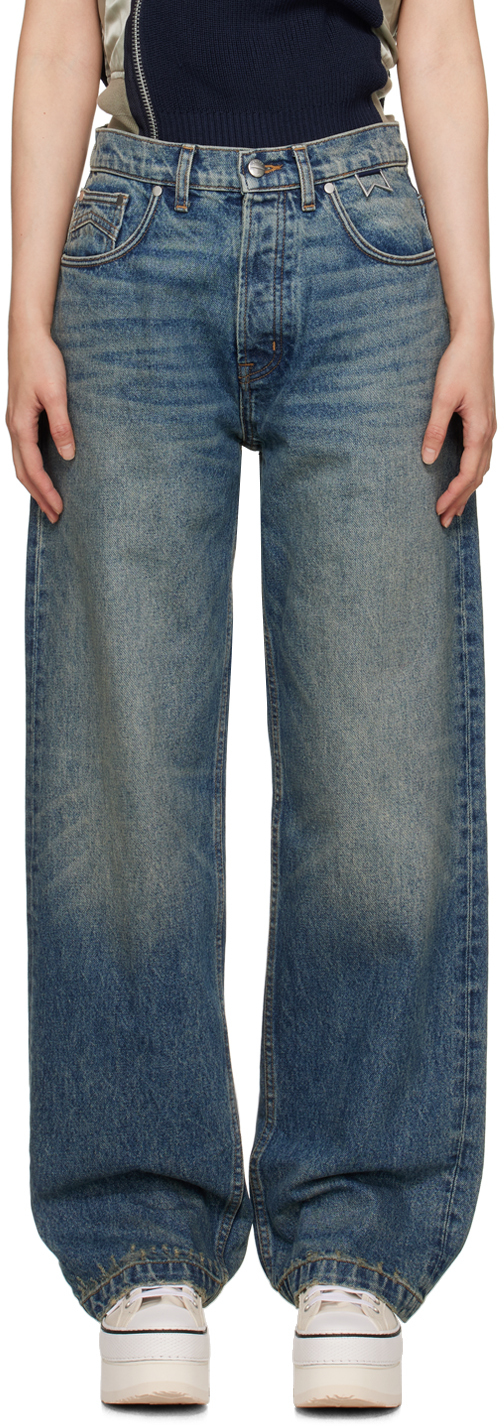 Shop Rhude Indigo Wide-leg Jeans In 0032 Indigo