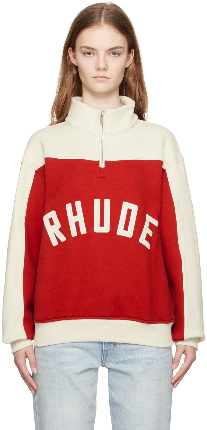 Rhude Red & Off-white Paneled Sweatshirt In 1307 Red/cream