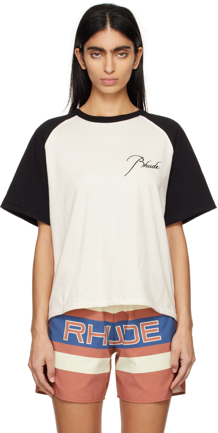 Rhude Off-white & Black Raglan T-shirt In 0128 Vtg White/black