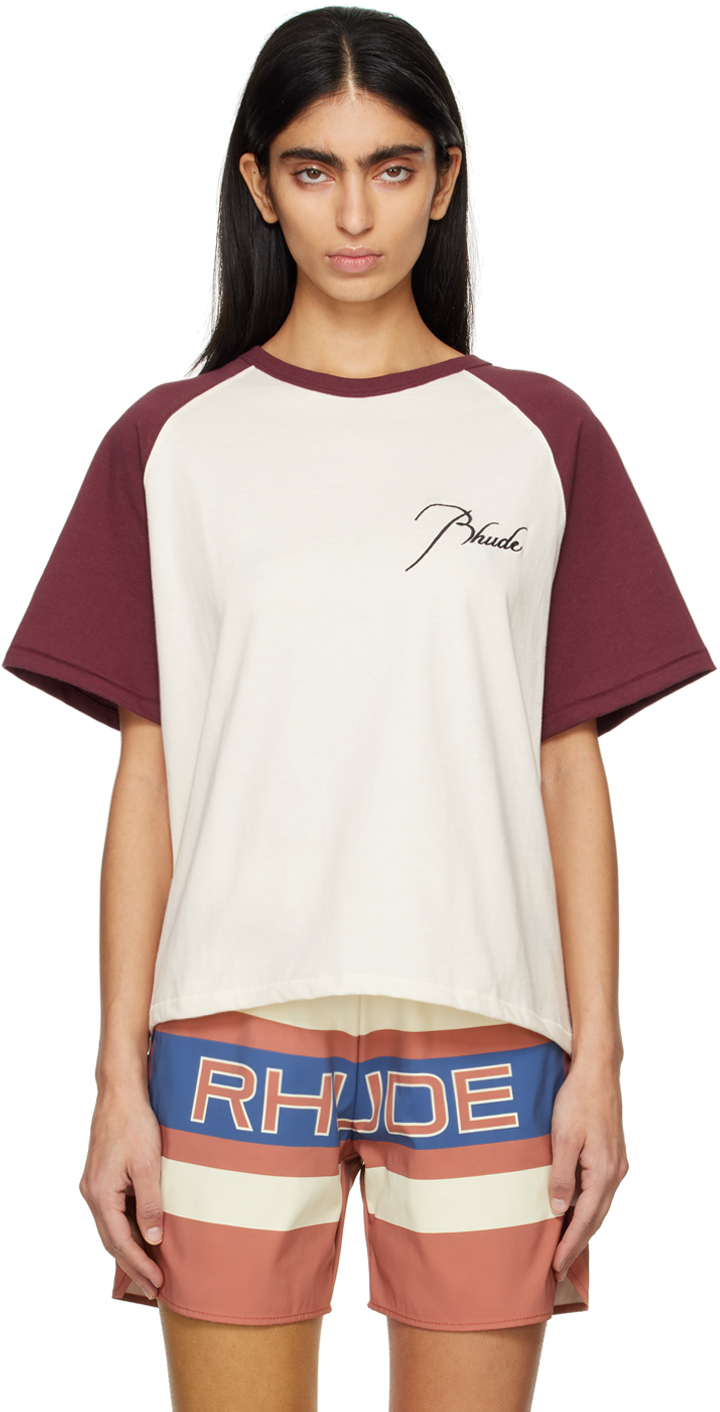 Rhude Off-White & Burgundy Raglan T-Shirt