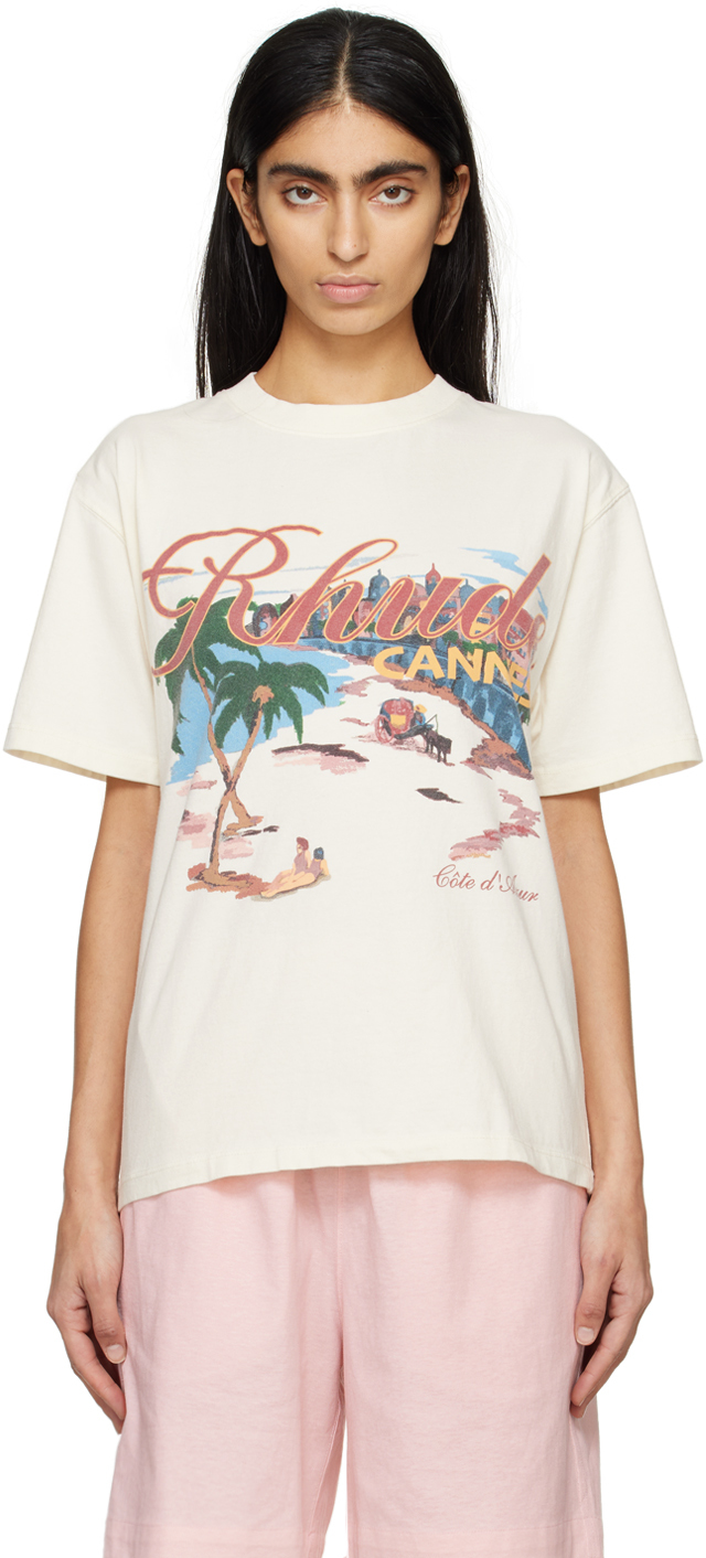 Rhude Off-white 'cannes' Beach T-shirt In 0611 Vtg White