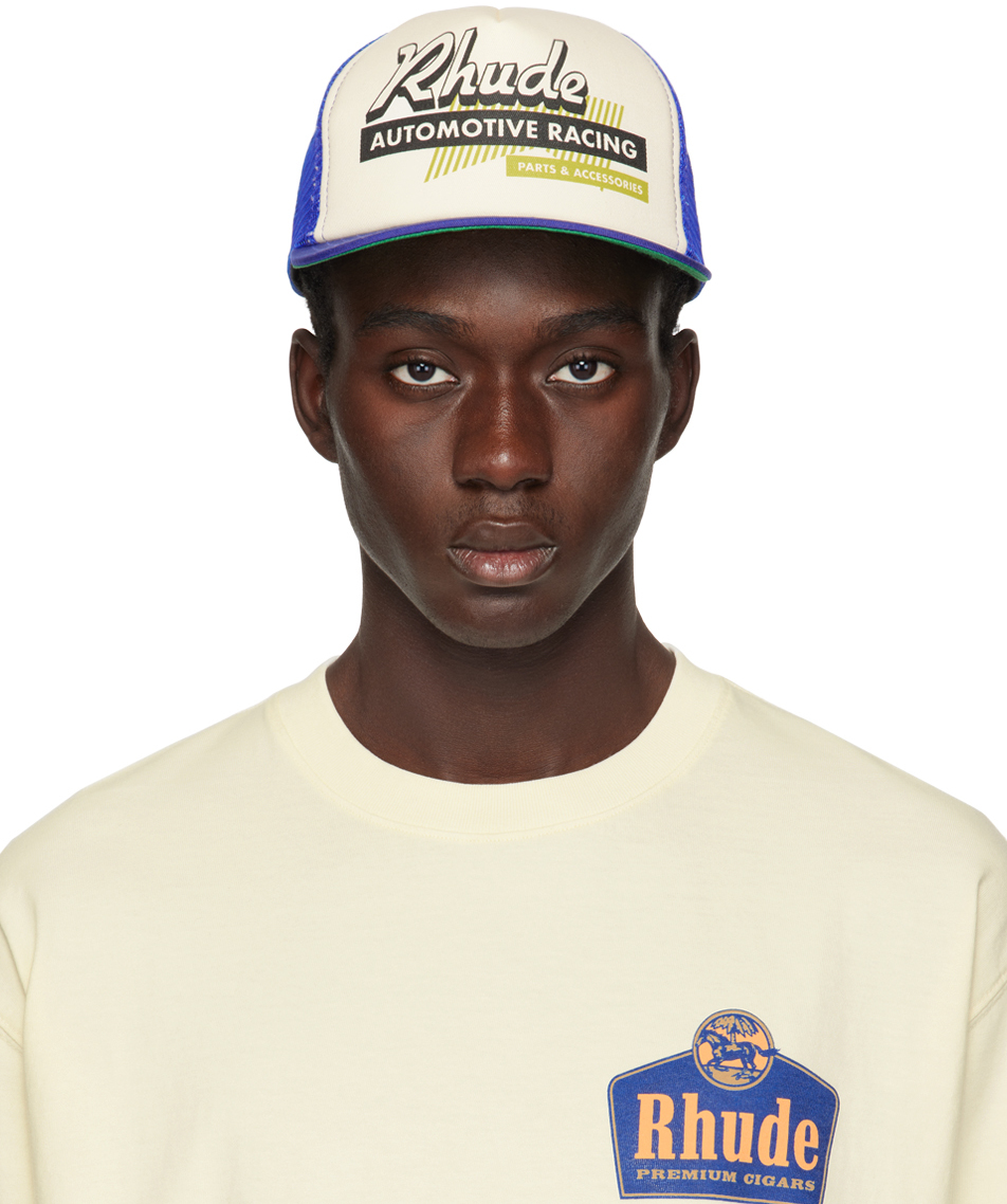 Rhude Blue & Off-white Auto Racing Cap In Navy/ivory
