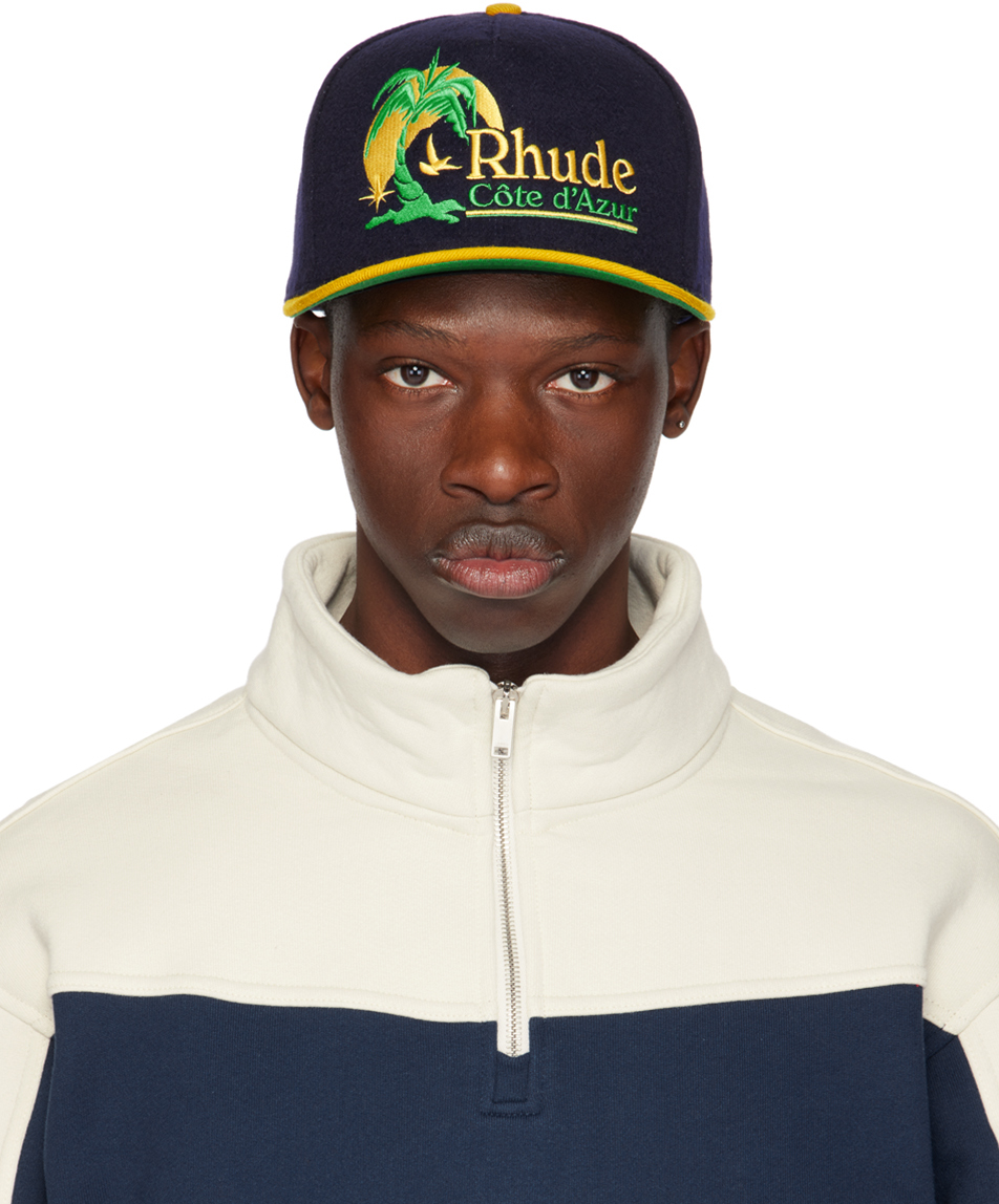 Navy & Yellow Azur Coast Cap by Rhude on Sale