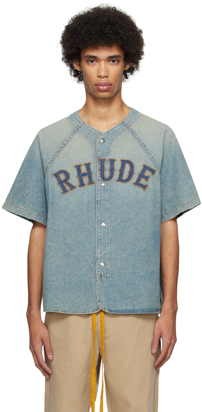 Rhude Blue Embroidered Denim Shirt