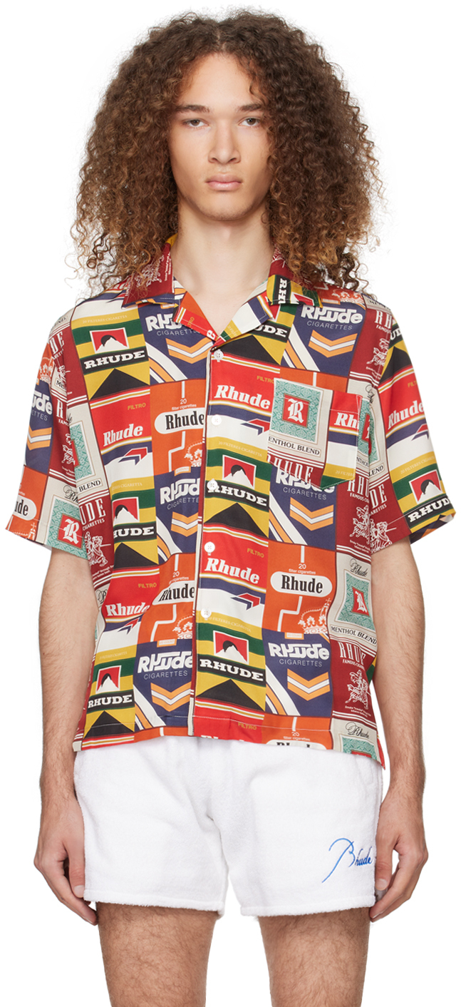 【関税込み】Rhude レッド＆タン Voyage De Rhude シャツ Rhude Voyage De Rhude Silk Shirt - Multi – Kith Europe
