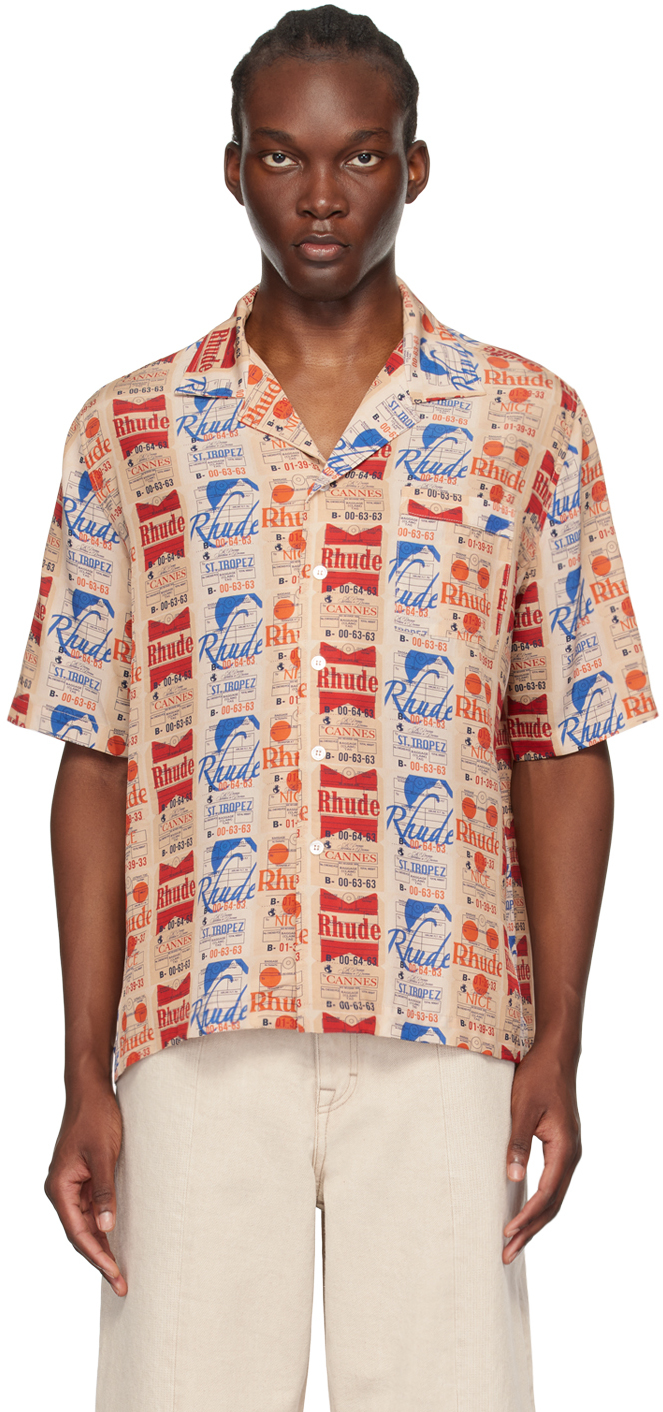【関税込み】Rhude レッド&タン Voyage De Rhude シャツ Red & Tan 'Voyage De Rhude' Shirt by Rhude on Sale