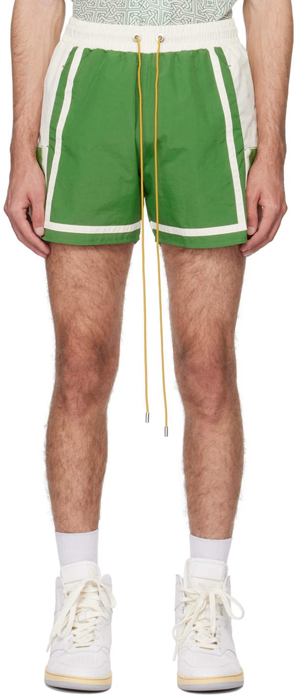 Shop Rhude Green & Off-white Moonlight Shorts In Green/ivory