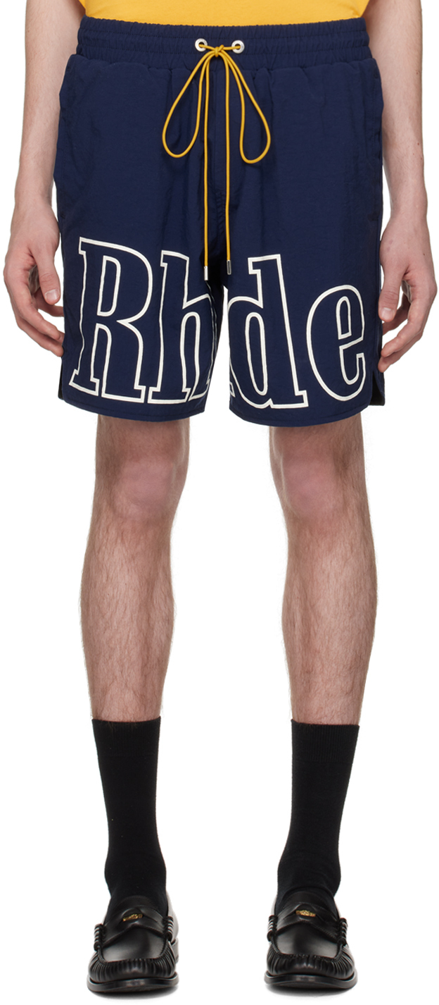 Shop Rhude Navy Drawstring Shorts