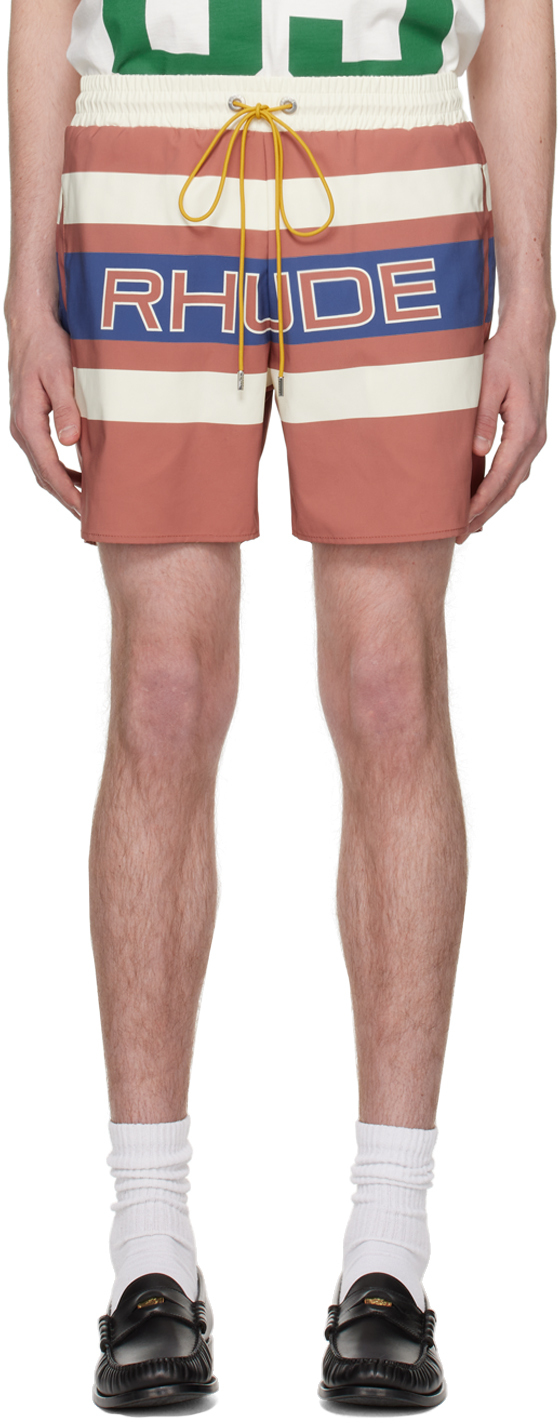 Rhude Red & Off-white Pavil Racing Shorts In Orange,ivory