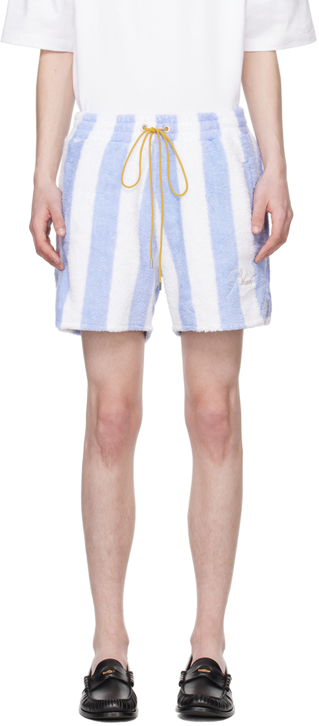 Shop Rhude White & Blue Striped Shorts In White/light Blue