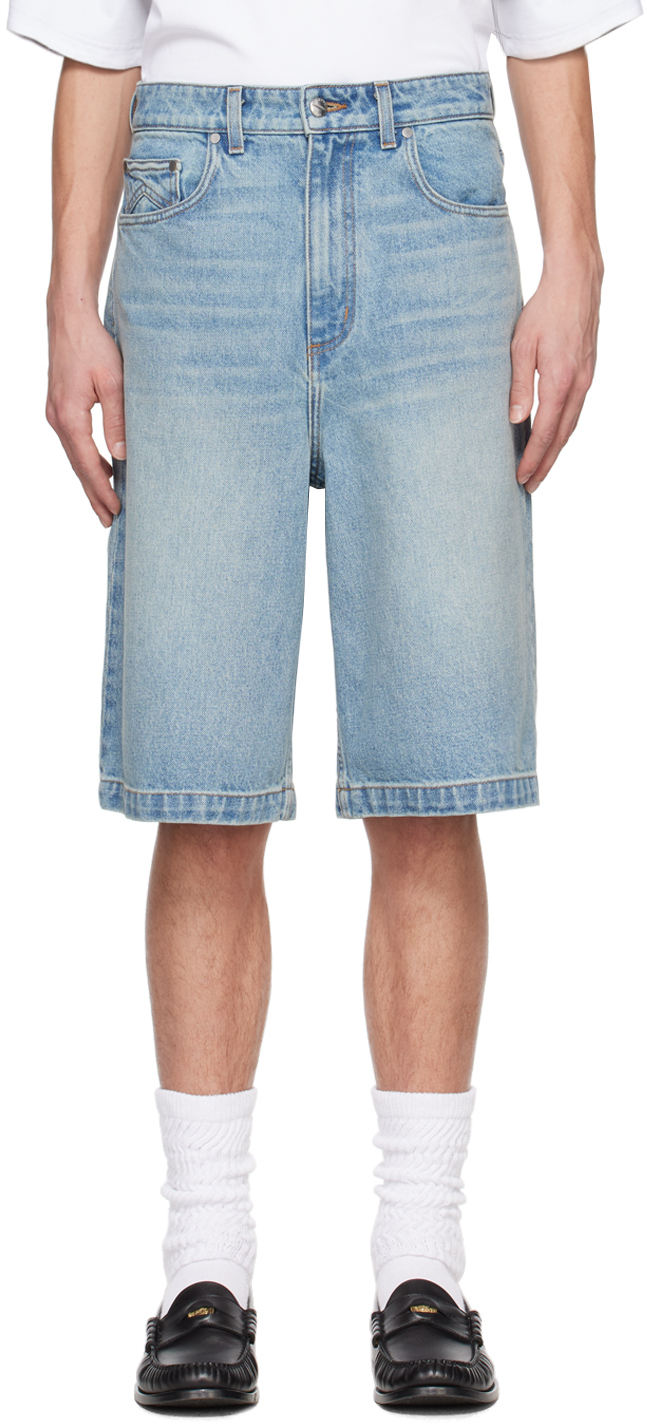 Shop Rhude Blue Faded Denim Shorts In Light Indigo
