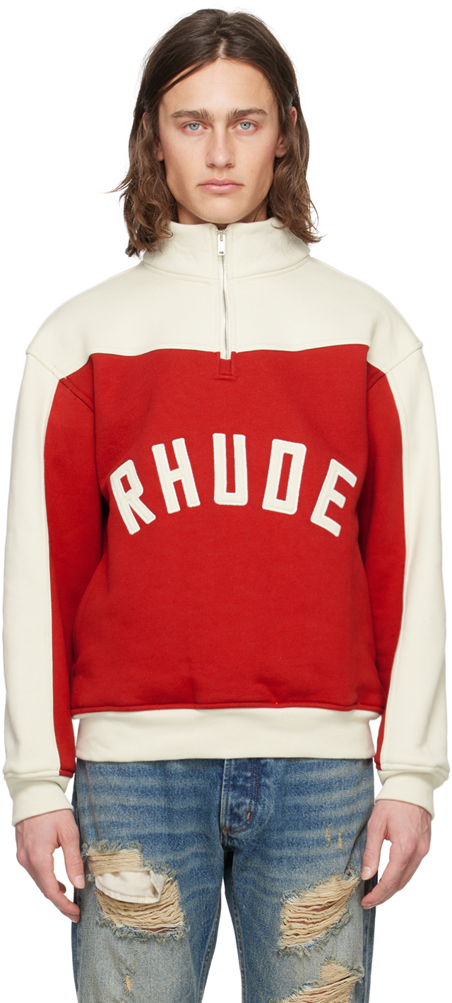 Shop Rhude Red & Off-white Half-zip Sweater In Red/cream