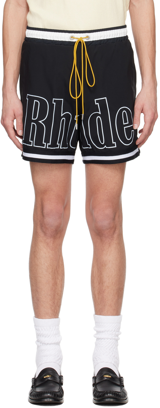 Shop Rhude Black Striped Swim Shorts