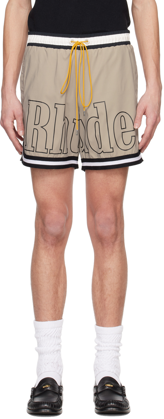 Beige Striped Swim Shorts