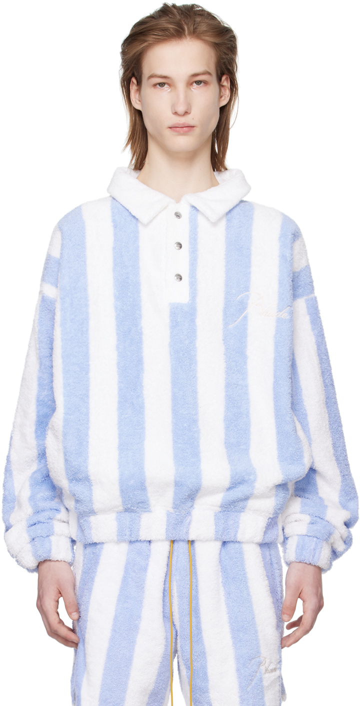 Shop Rhude Blue & White Striped Polo In White/light Blue
