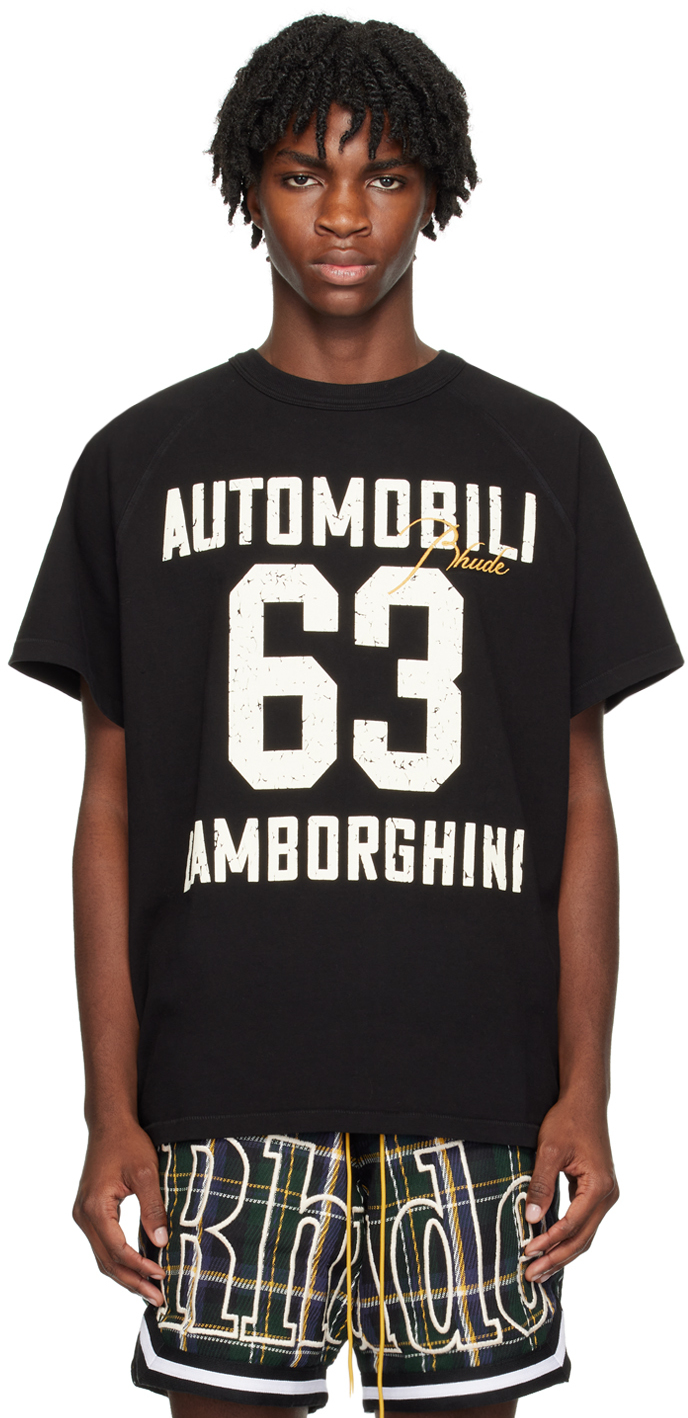 Rhude: Black Automobil Lamborghini Edition T-Shirt | SSENSE