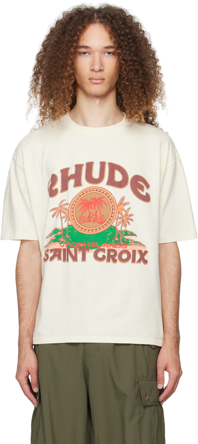 Shop Rhude Off-white 'saint-croix' T-shirt In Vtg White