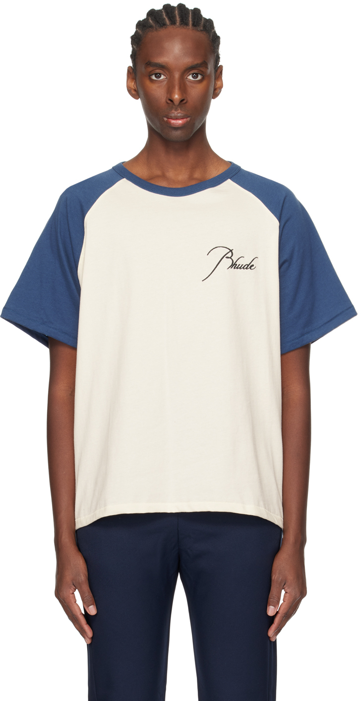 Shop Rhude White & Blue Raglan T-shirt In Vtg White / Vtg Blue