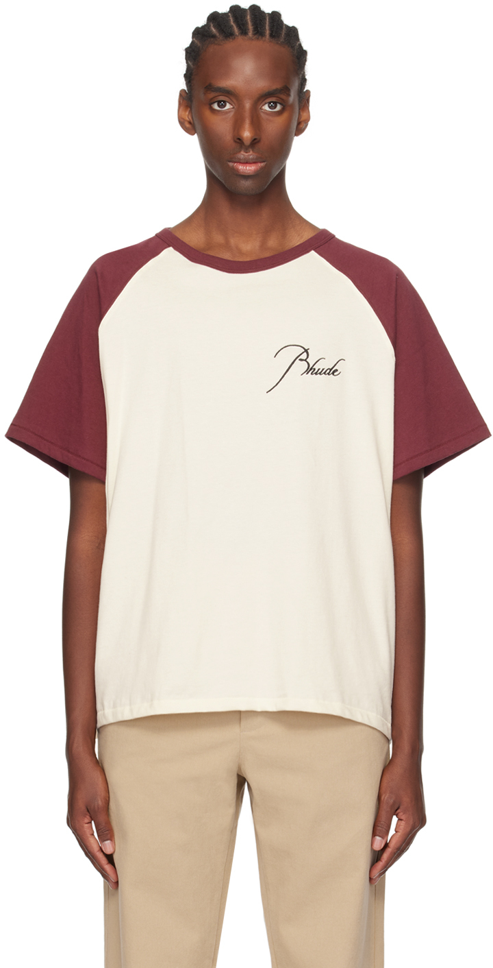 Rhude Burgundy & Off-White Raglan T-Shirt