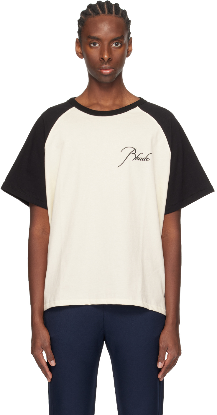 Rhude Logo-embroidered Colour-block Cotton-jersey T-shirt In White/black
