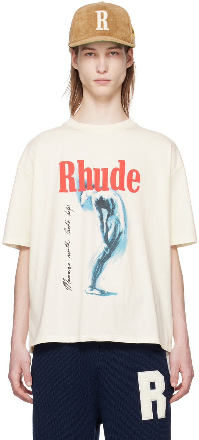 Shop Rhude Off-white God Help Me T-shirt In Vtg White