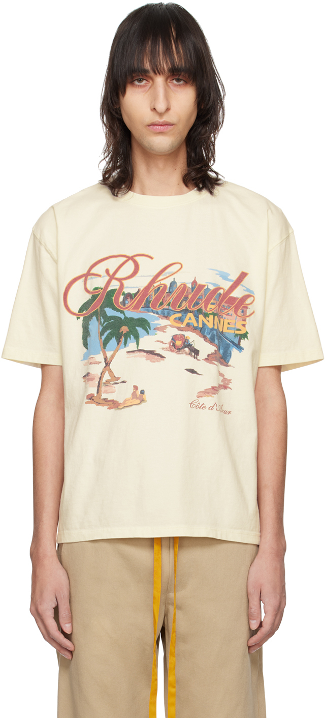 Shop Rhude Off-white 'cannes' Beach T-shirt In Vtg White