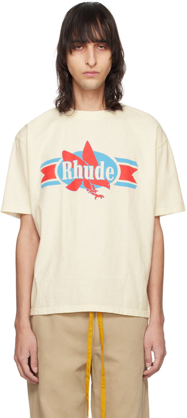 Shop Rhude Off-white Chevron Eagle T-shirt In Vtg White