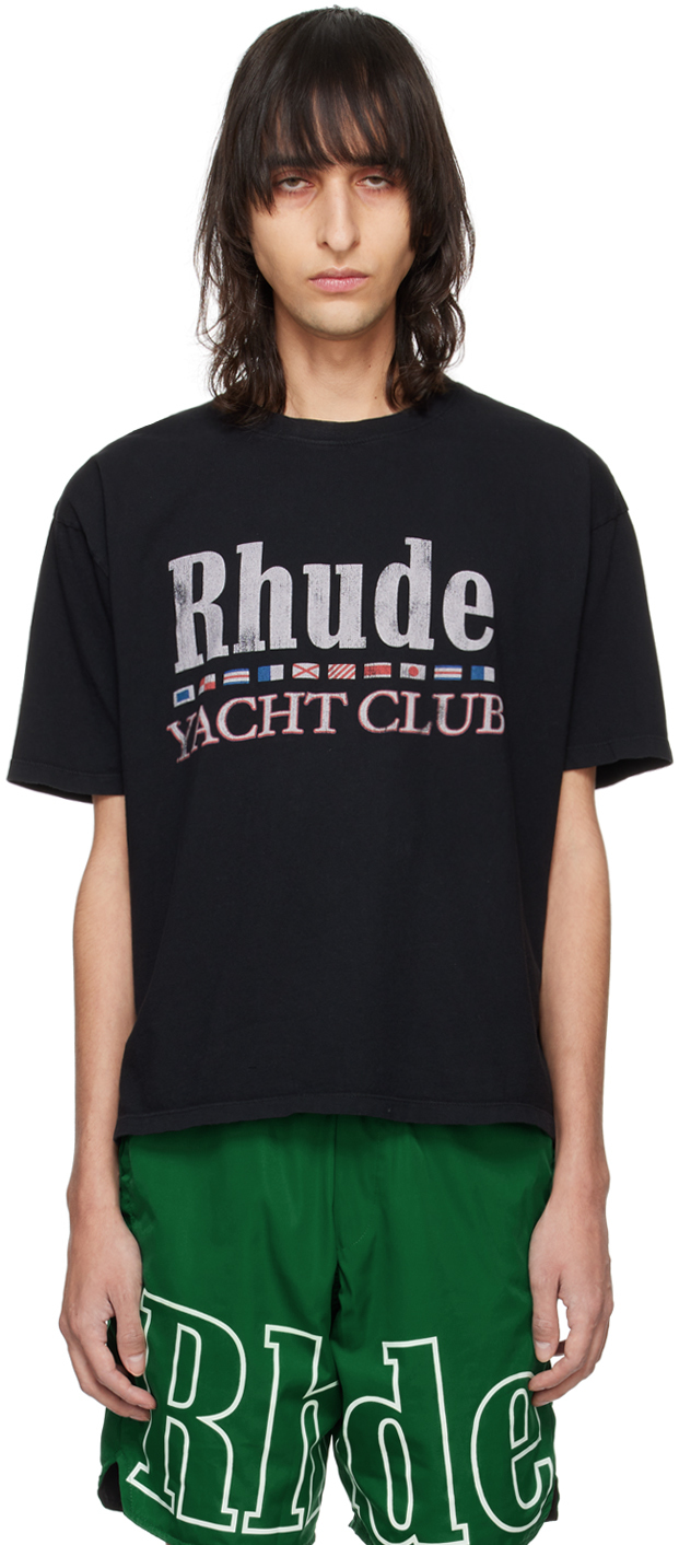 Shop Rhude Black Flag T-shirt In Vtg Black