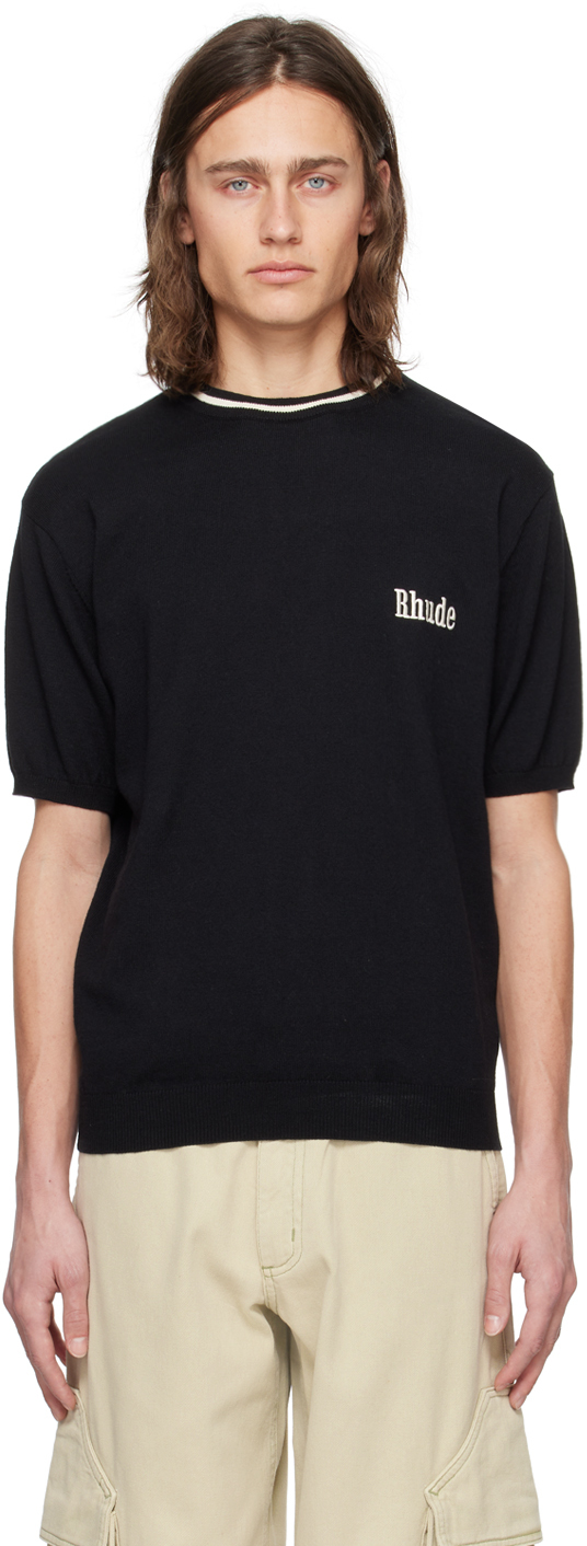 Rhude Black Embroidered Sweater In Black/ivory