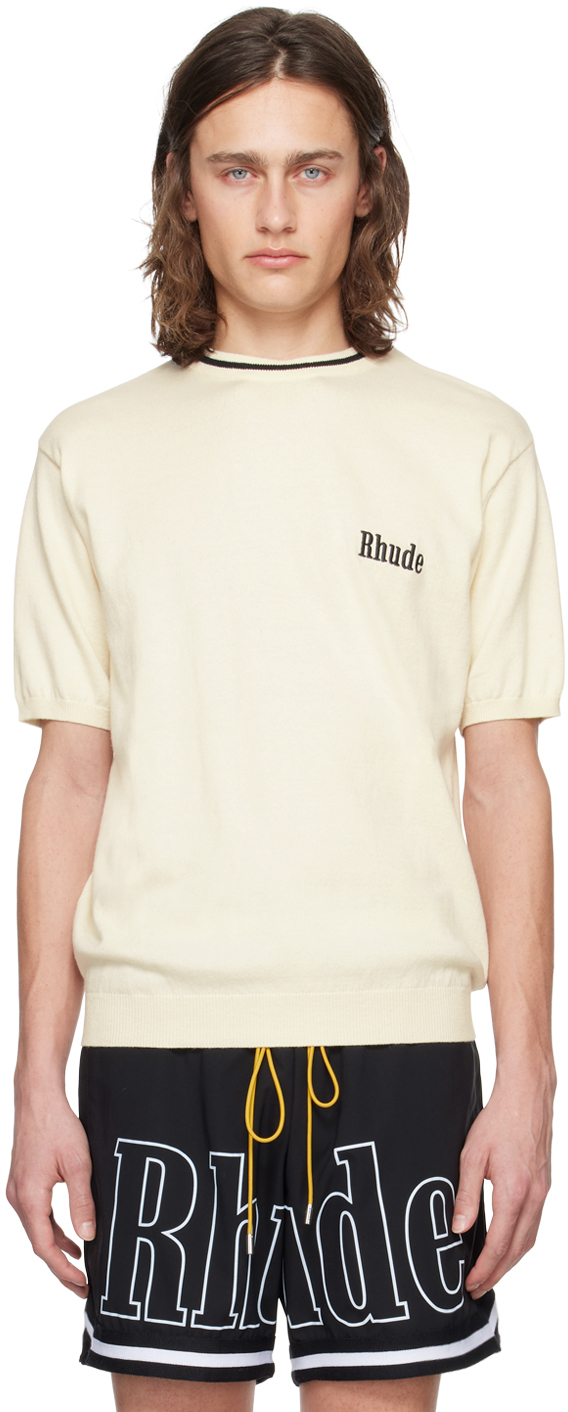 Rhude Off-white Embroidered Sweater In Ivory/black