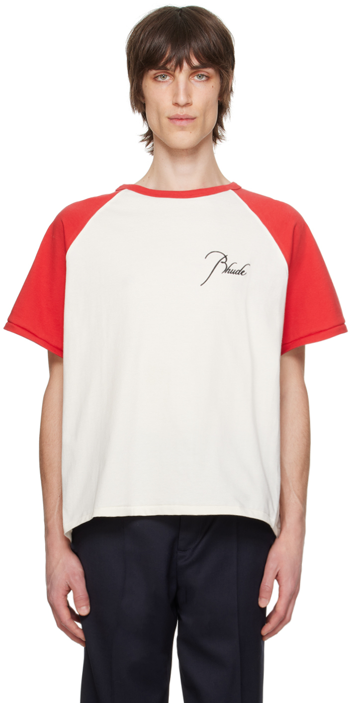 Shop Rhude Red & Off-white Raglan T-shirt In Vtg Red/ Vtg White