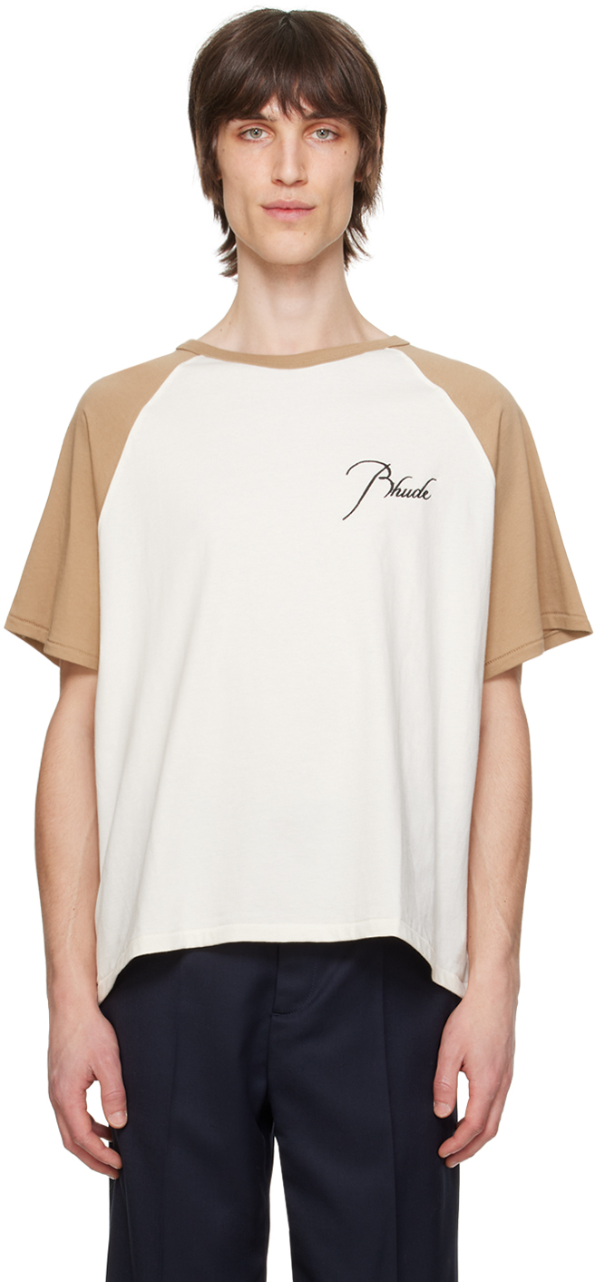 Rhude: Beige & Off-White Raglan T-Shirt | SSENSE