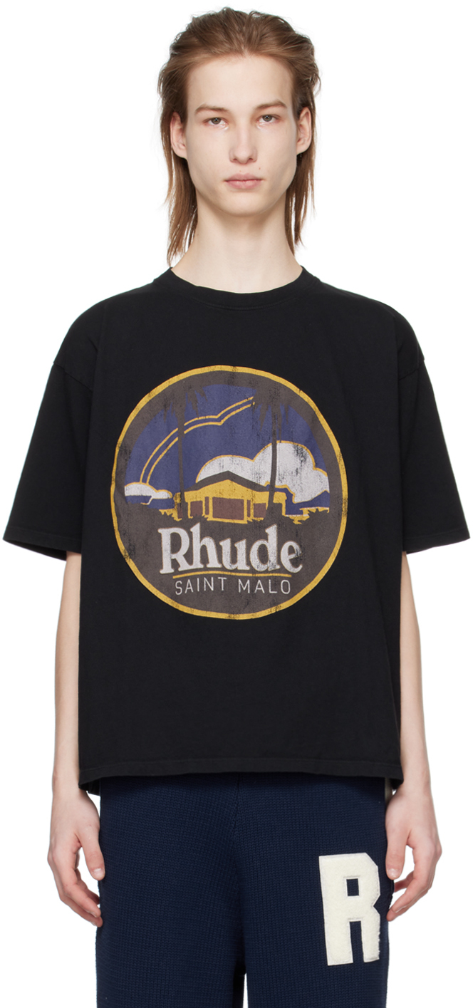 Shop Rhude Black 'saint Malo' T-shirt In Vtg Black