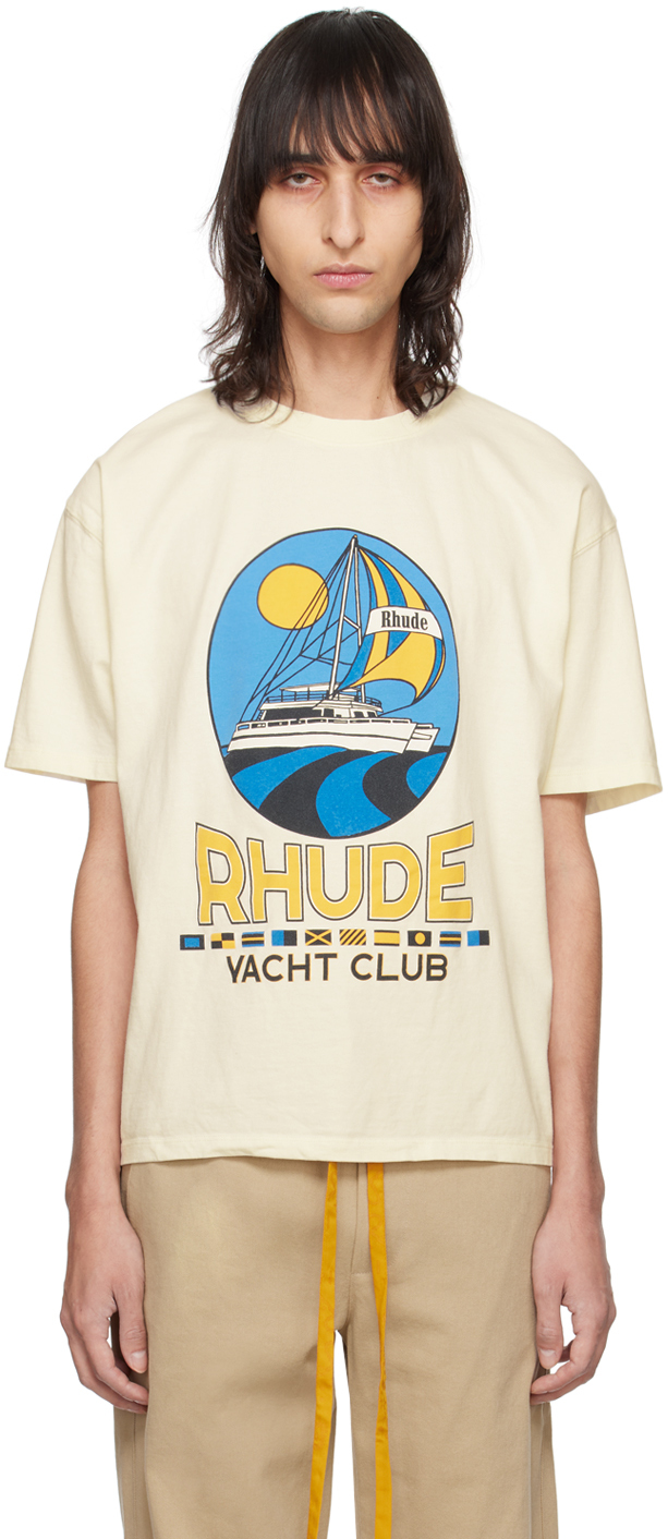 Shop Rhude Off-white 'yacht Club' T-shirt In Vtg White